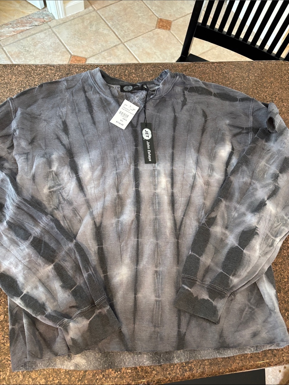 John Eshaya Ladies Gray Tie-Dye Crewneck Sweatshirt-M/L